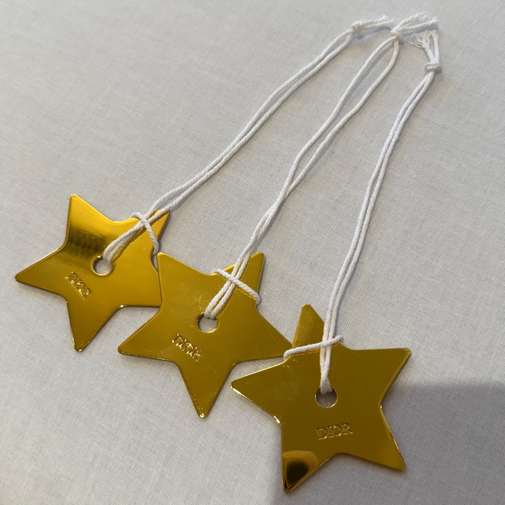 Dior Gold Metal Star Bag Charm Engraved Logo - Set of 3